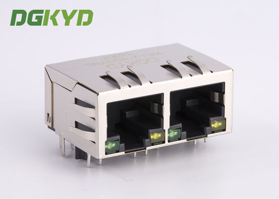 Right Angle 1 X 2 Port RJ45 Modular Jack With Internal Isolation Transformer 1000 BASE