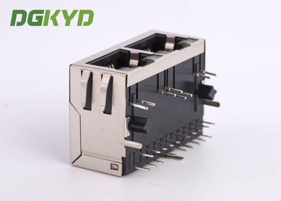 Right Angle 1 X 2 Port RJ45 Modular Jack With Internal Isolation Transformer 1000 BASE