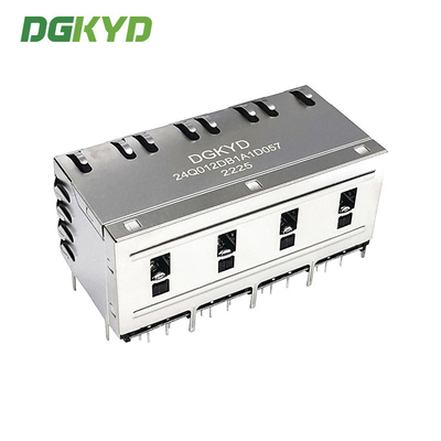 DGKYD24Q012DB1A1D057 Long Dual Layer 2x4 Port Shielded RJ45 Gigabit Filtered Connector with Yellow and Green LEDs