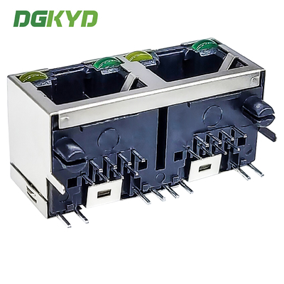 Dual Port RJ45 90 Degree Straight Plug Connector 8P8C With Light Gold-plated 6U Modular Socket DGKYD561288AB1A2DB4