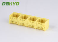 Yellow plastic housing 1X4 Multi Port RJ45 connectors ethernet female socket