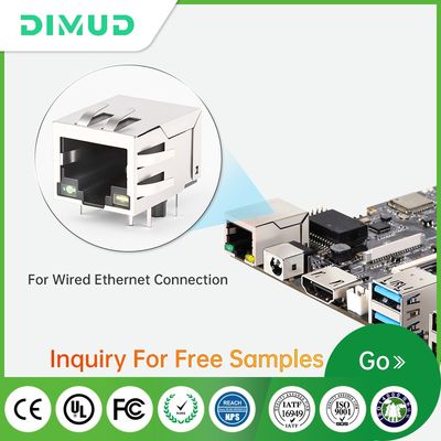 RJ45 Ethernet Connector 8P8C Single Port with LED 6u Gold Plating