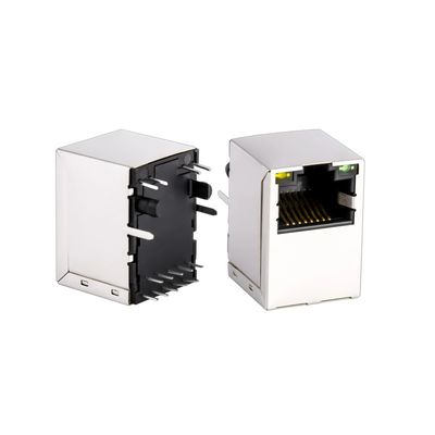 Industrial Gigabit RJ45 Connector 1 Port with LED 180° Vertical Plug