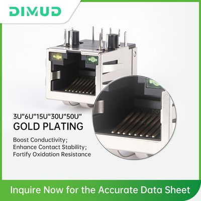 Industrial Gigabit RJ45 Connector 1 Port with LED 180° Vertical Plug