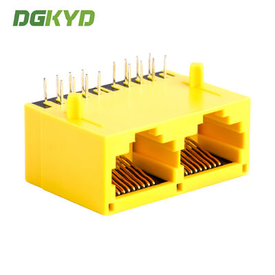 Cat 5 rj45 dual port jack 8 pin modular connector yellow plastic housing DGKYD112B002IWB1DDJ
