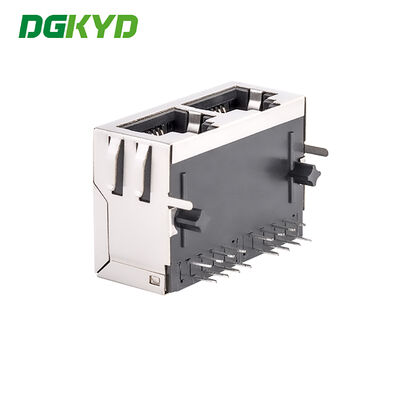 RJ45 dual port connector without built-in filter, no light strip, shielding pin front 4.57mm DGKYD112B035HWA1D13