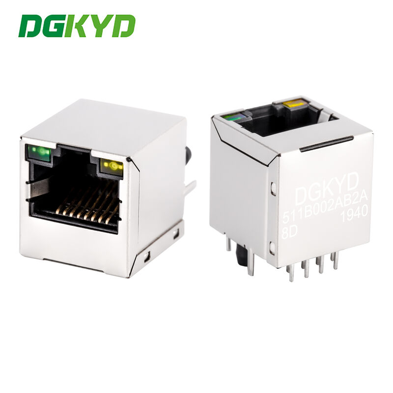 DGKYD511B002AB2A8D RJ45 100M 180 Degree Direct Plug Network Connector 8PIN With Light And Shielded Socket