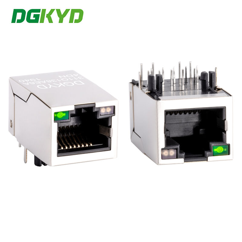 Gigabit Filter Right Angle 90 Degree RJ45 Connector with Light RJ45 Jack Female Network Socket