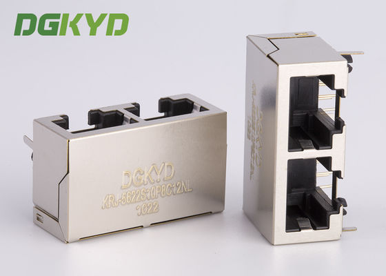 1x2 Tow Port Shielded Rj à commande unique 45 Jack Without Internal Filter modulaire, 10p8c