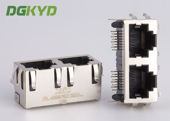 KRJ - le métal 56S8P8C1X2ENL a protégé 2 Rj45 gauches Jack No féminin LED Tab Up