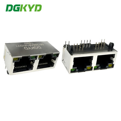 RJ45 interface horizontale porte réseau à broche ronde 1X2 8P8C avec lumière et blindage DGKYD561288AB1A1DY1