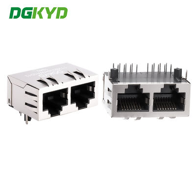 Connecteur à double port RJ45 sans filtre intégré, sans bande lumineuse, épingle de blindage avant 4,57 mm DGKYD112B035HWA1D13