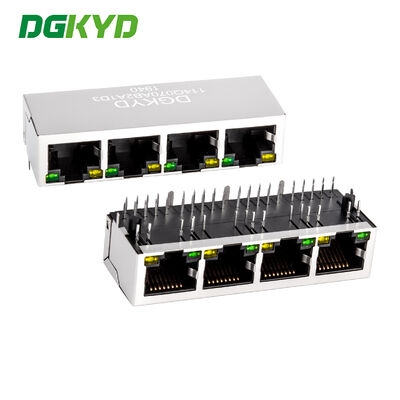 Douille modulaire RJ45 blindée en métal à quatre ports 1000 Base-Tx avec LED et montage sur circuit imprimé