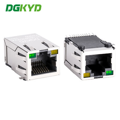 Connecteur modulaire RJ45 blindé SMT à port unique avec blindage métallique à LED
